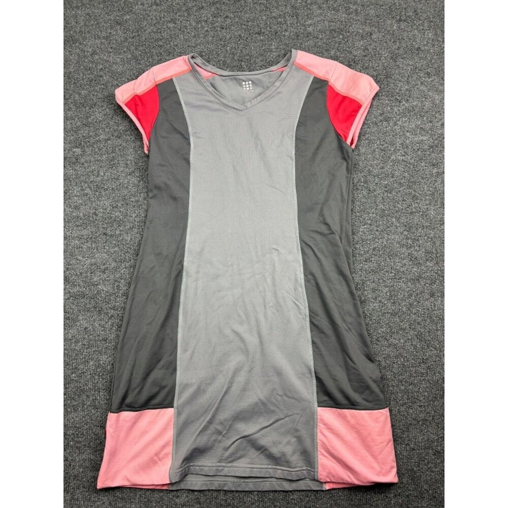 Title Nine Dress Women's S/M Gray Pink Short Sleeve V Neck Stretch Zip Pocket